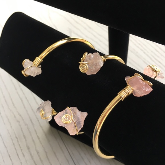 Boho Gold Metal Pink Crystal Wired Bangle Bracelet - Picture 5 of 8